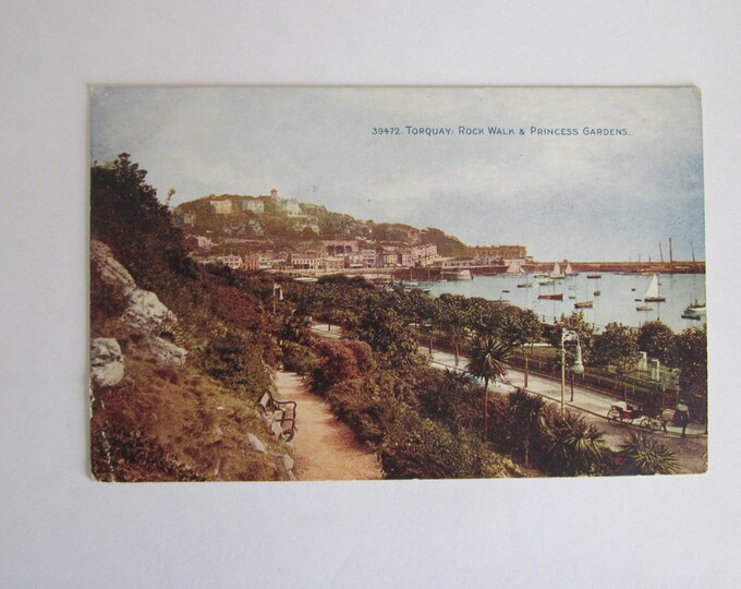 Vintage Printed Postcard, Rock Walk & Princess Gardens, Torquay, England, UK. Original.