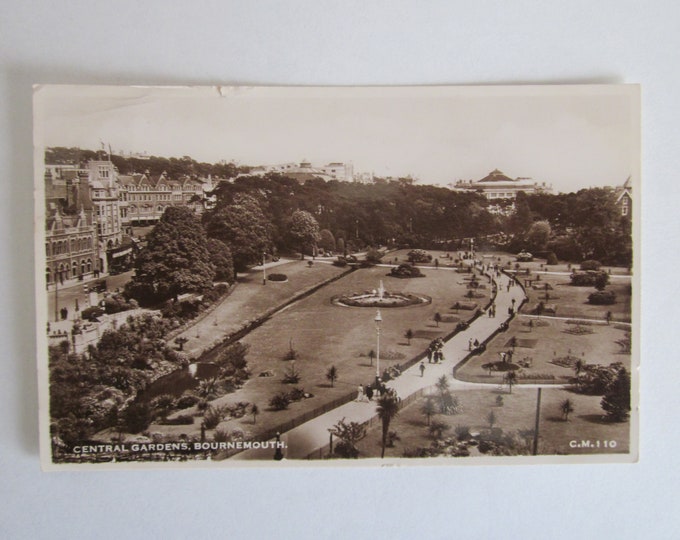 Real Photo (RPPC) Postcard, Central Gardens, Bournemouth, England, UK. Used, Original, ref: C.M.110. Posted 1910?