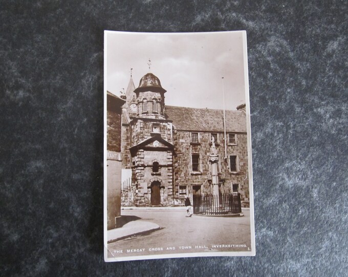 Real Photo (RPPC) Postcard, The Mercat Cross And Town Hall, Inverkeithing, Scotland. UK. Ideal Christmas Gift, Mother's Day Gift