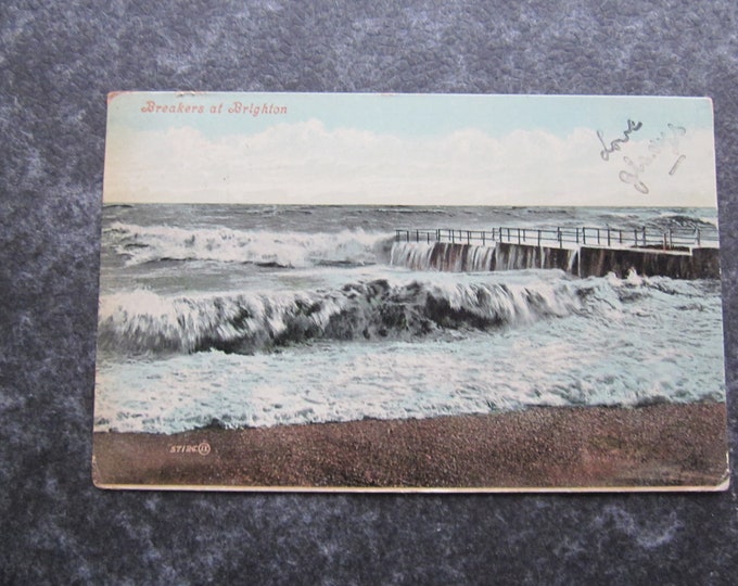 1900s Postcard. Breakers At Brighton, UK. Original, Used. Ideal Christmas Gift, Birthday Present, Mother's Day Gift For Loved One.
