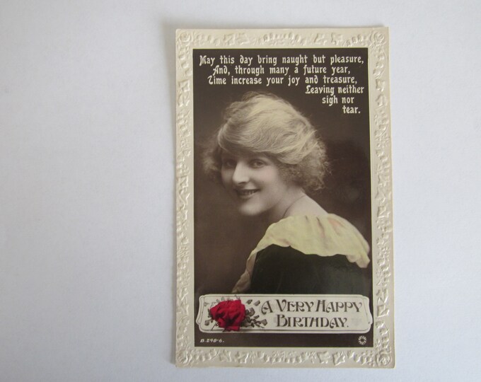 Real Photo (RPPC) Postcard, "A Very Happy Birthday". Rotary Photo. Used, 1920.
