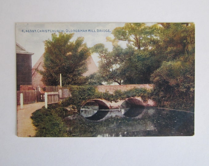 Vintage Postcard, Old Norman Mill Bridge, Christchurch, Dorset, England, UK. Original.