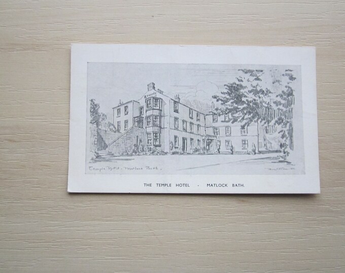 Old Vintage Postcard, The Temple Hotel, Matlock Bath, Derbyshire, UK. Genuine, Original, Unused
