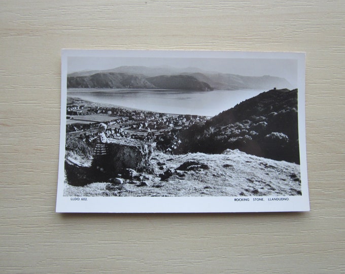 Vintage REAL PHOTO Postcard, Rocking Stone, Llandudno, Wales, UK. Genuine, Original, Unused. Ideal Gift For Loved One.