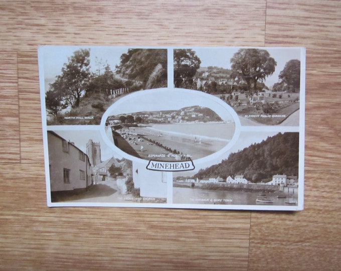 Real Photo (RPPC) Postcard, Multi View of Minehead, England, UK. Genuine Original Postcard.