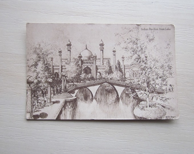 1920s Vintage Printed Postcard, Indian Pavilion From Lake, India. Genuine, Original, Used. Ideal Gift For Loved One