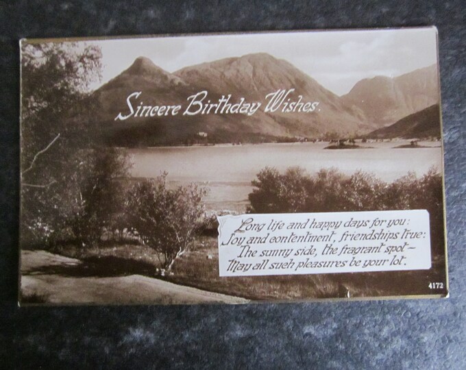 Sincere Birthday Wishes, Real Photo (RPP) Postcard, 1934, England, UK. Used Genuine Original Ideal Christmas Present Birthday Present