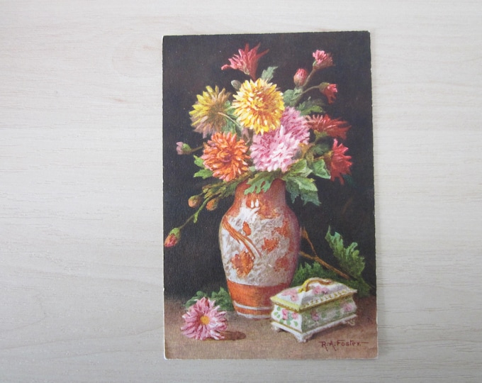 Postcard, 1940. Signed R. A. Foster, Artist Painting Flower Postcard.
