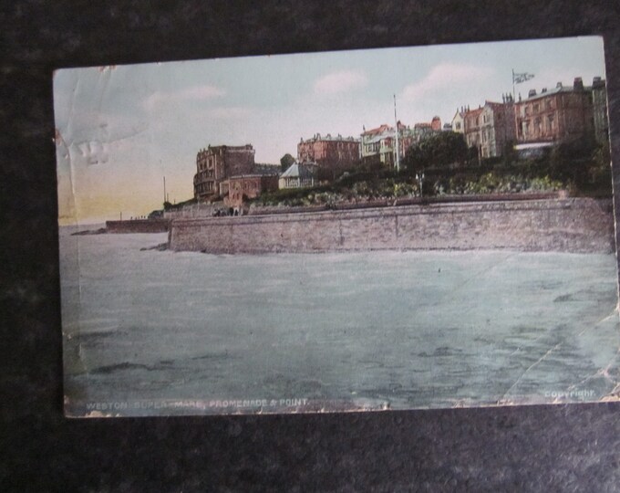 1900s Postcard, Weston Super Mare, Promenade & Point, England, UK. Genuine Original. Ideal Christmas Present Mother's Day Gift Birthday Gift