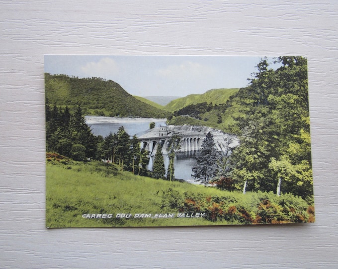 Vintage Postcard, Carreg Ddu Dam, Ellan Valley, Wales, UK. Genuine, Original, Unused.
