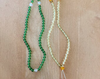 Spring Green or Yellow Mala with Flower Markers, Czech Glass Mala, Autistic Artist, Slip On Necklace, Mala, Yoga, Meditation, Boho, Carolina