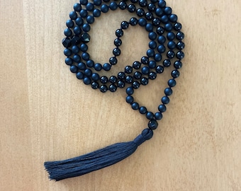 Black Onyx and Jade Mala, Matte Onyx and Dyed Jade Mala, Autistic Artist, For men or Women, Root Chakra, Yoga, Meditation, Boho, Ink