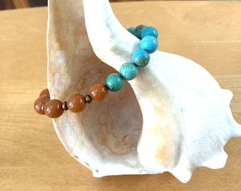 Turquoise and Quartzite Stretch Bracelet, Large Women, Small Men, Speranza