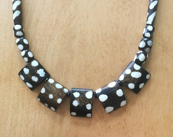 Brown and White Necklace / Horn and Bone / Travel / Tribal / Africa / Polka Dot / Exotic / Hippie / Boho / Unique / Short / Domino