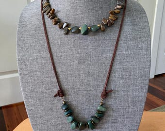 Green Soapstone with Brown Jasper and Leather, Earthy Necklaces, Darryl