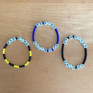 Bee Kind and Be Kind of a Bitch Stretch Bracelets, Sweet and Salty Friendship Bracelets