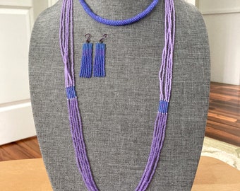 Purple Woven Seed Bead Necklaces, Heather
