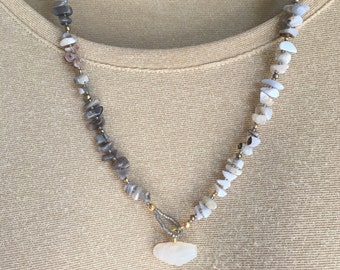 Becca Agate Necklace Lariat Bracelet / Brown and White Necklace / Agate Necklace / Agate Lariat / Boho / Hippie / Gypsy / Coachella