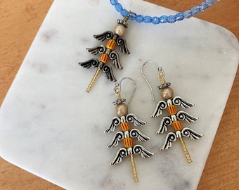Angel Necklace and Earrings, Autistic Artist, Christmas