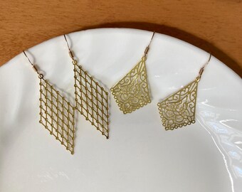 Pendientes de oro cortados con láser, diamantes o filigrana, alambres para pendientes rellenos de oro