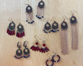Red Dagger Fringe Earrings, Czech Glass Dagger Earrings, Heart Motif, Swarovski Crystal, Copper Chain, Whimsical, Boho, Becky