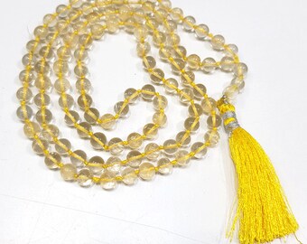 Real Citrine Gemstone Mala Spiritual Necklace, Hand Knotted 108 Mala Beads, 108 Mala Beads, Mala Tassel Necklace, Japa Mala, Meditation Mala