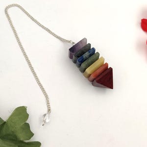 7 Chakra Crystal Pendulums, Seven Chakra Gemstone Pendulums
