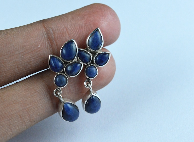 New Year Sale Earrings For Women Natural Lapis Lazuli Earrings 925 Sterling Silver Pear Earrings Lapis Earrings
