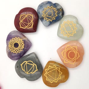 7 Chakra Heart Set ~ 7 Chakra Crystals, Pocket Orgonite, Energy Generator, Balancing, Spiritual Healing Gift Set, Witchcraft, Pocket Stone