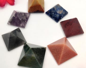 7 Chakra Pyramid Set | Natural Crystal Healing Stones, Sacred Geometry Kit
