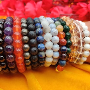Natural Gemstone Beads Bracelet, Handmade Men Women Stretchy Bracelet, Genuine Gemstone Round Beaded Healing Crystal Bracelet (7.5 Inches)