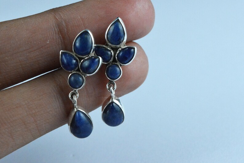 New Year Sale Earrings For Women Natural Lapis Lazuli Earrings 925 Sterling Silver Pear Earrings Lapis Earrings