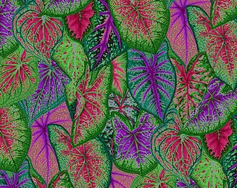 Tissu CALADIUMS multicolore dark, tissu feuilles, tissu plantes, tissu floral - Kaffe Fassett - Vendu par 50 cm