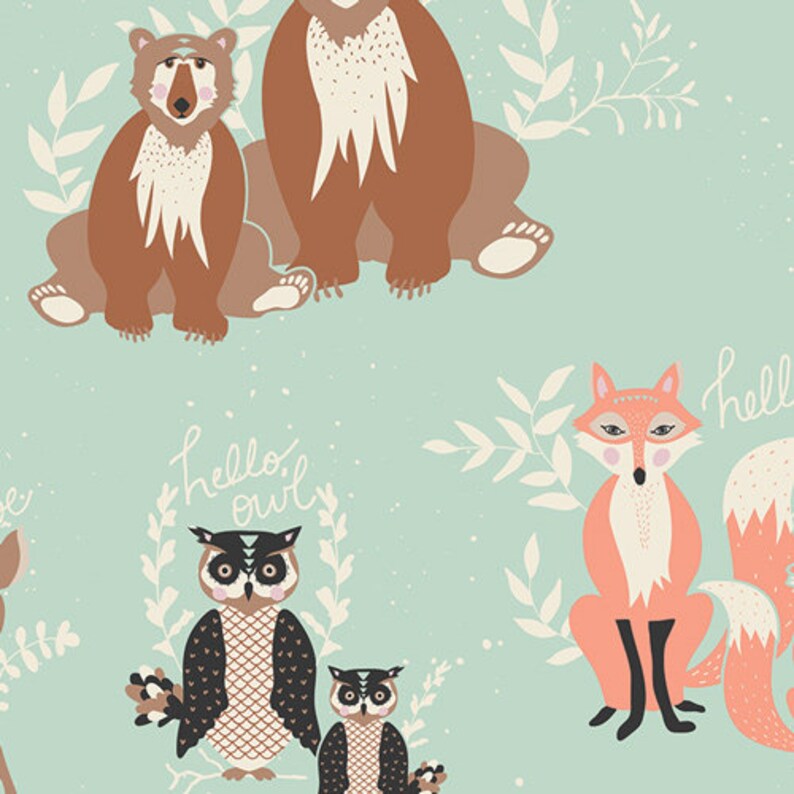 fabric Fox fabric bear 12 meter Fawn fabric DOE Green Hello Bear fabric owls fabric fabric Art Gallery Fabrics patchwork fabric