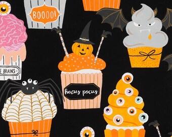 Tissu CUPCAKES BOO BAKES Halloween noir by Alexander Henry - vendu par 50 cm