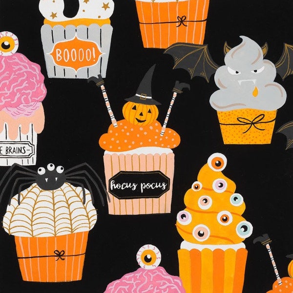 Tissu CUPCAKES BOO BAKES Halloween noir by Alexander Henry - vendu par 50 cm