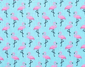 Fabric Flamingo - Flamingo Pink and turquoise blue fabric - 1/2 meter