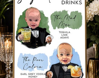 Custom Portrait Bar Menu Engagement Wedding Welcome Sign Signature Cocktail Painting From Photo Party Welcome Bar Sign Ring Ceremony