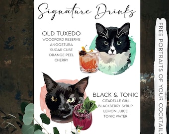 Personalized Drink Menu with Cat Theme for Weddings | Whisker Sour | Custom Cocktail Sign | Gift for Cat Lover | Drink Sign with Pet