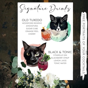 Personalisierte Getränkekarte mit Katzen-Thema für Hochzeiten | Schnurrhaare Sour | Benutzerdefinierte Cocktail-Zeichen | Geschenk für Katzen-Liebhaber | Trinkschild mit Haustier