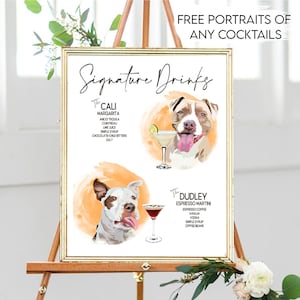 Menu personnalisé de bar à cocktails pour chiens | Enseigne pour boisson signature de mariage | Décoration de mariage personnalisée | Enseigne pour chien | Carte de cocktails signature