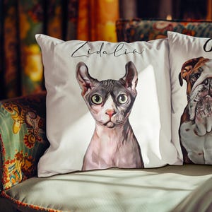 Custom Cartoon Cat Pillow - Personalized Pet Photo Pillow - Fun 70s & 80s Themed Gift for Cat Lovers - Memorial Keepsake