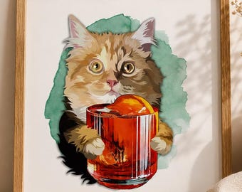 Custom Pet Portrait Signature Cocktail Sign, Digital Wedding Bar Menu, Funny Cat Dog Drink Illustration Printable