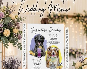 Pet Wedding Decor Cocktail Menu Dog Wedding Sign Custom Pet Portrait Dog Lover Wedding Reception Bar Sign Pet Wedding Signature Drink Menu