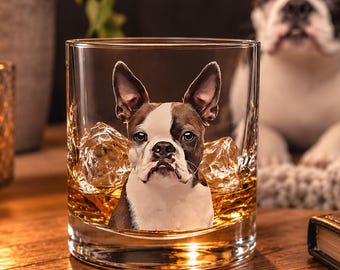 Custom Dog Portrait Glassware, Personalized Pet Photo Whiskey or Wine Cup, Memorial Gift for Owner