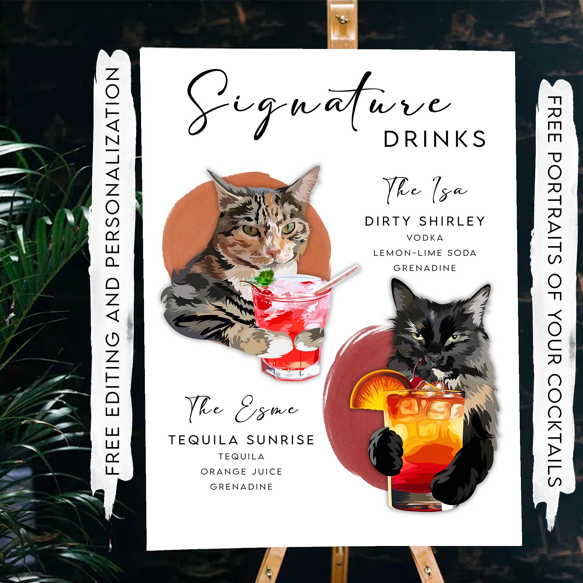 Pet signature cocktail drink signs wedding, Signature wedding drinks templates, Digital signature pet drink sign, signature dog drink signs