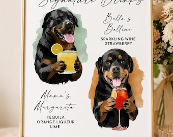 Custom Dog Signature Drinks Sign, Printable Wedding Bar Menu with Pet Portrait, Cocktail Hour Bar Signage, Digital Pet Drink Menu Template