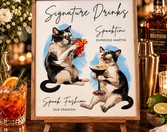 Custom Pet Cocktail Sign | Signature Drink Menu Wedding | Pet Wedding Bar Sign | Personalized Dog & Cat Portrait Bar Menu