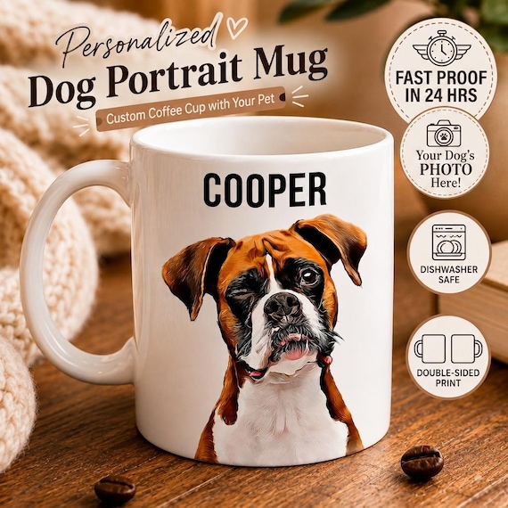 Personalized Dog Portrait Mug Custom Pet Mug Pug Dog Mom Gift Custom Coffee Cup Pet Memorial Remembrance Gift Dog Dad Birthday Gift