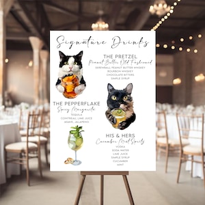 Benutzerdefinierte Haustier Signature Getränkekarte | Hochzeit Bar Menü Zeichen His & Hers Signature Drink Sign Katze, Hund Signatur Getränkekarte Vorlage für Hochzeiten